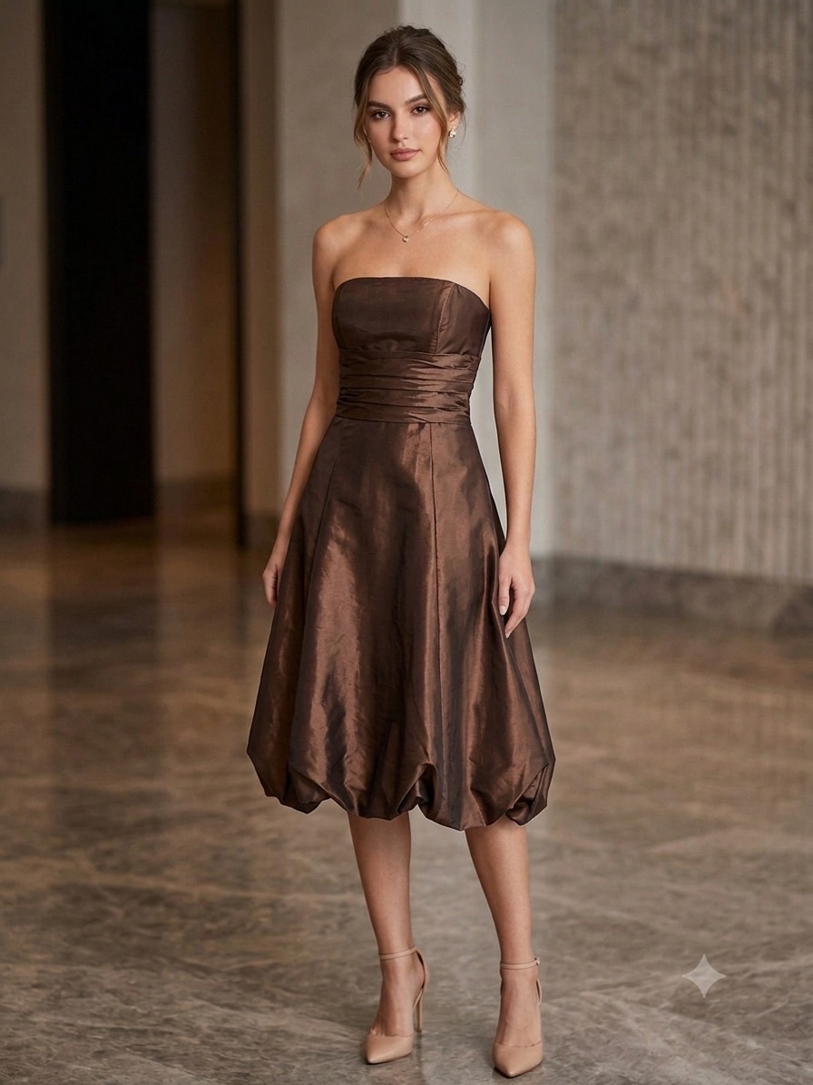 Bill Levkoff Tafetta Strapless Pleated Ruched Bubble Cocktail Dress Y2k Size12